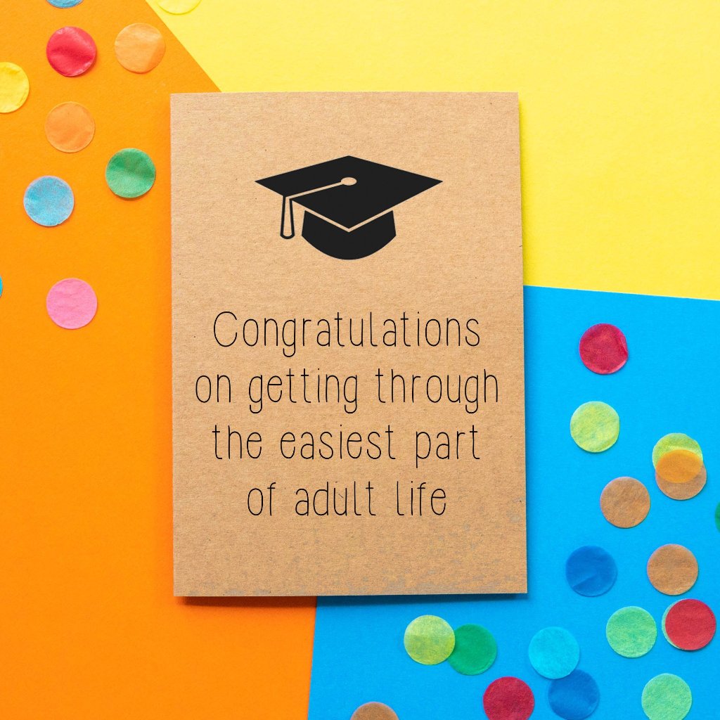 Funny Graduation Card | Congratulations on getting through the easiest Bettie Confetti Funny Graduation Card | Congratulations on getting through the easiest Bettie Confetti