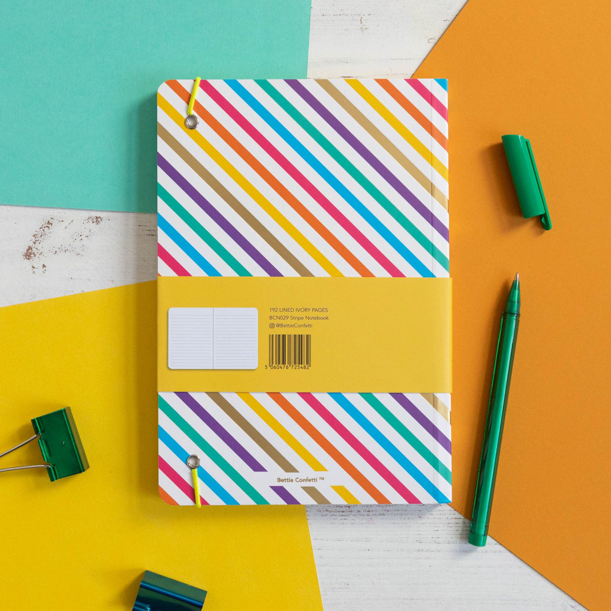 Rainbow notebook | Striped Notebook | Gold Foil | Elastic enclosure