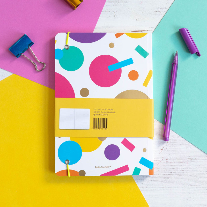 Rainbow notebook | Striped Notebook | Gold Foil | Elastic enclosure | Confetti Pattern