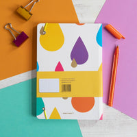 Rainbow notebook | Striped Notebook | Gold Foil | Elastic enclosure | Raindrops Pattern