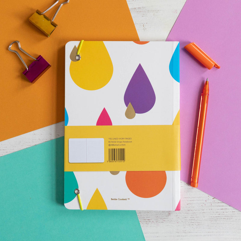 Rainbow notebook | Striped Notebook | Gold Foil | Elastic enclosure | Raindrops Pattern