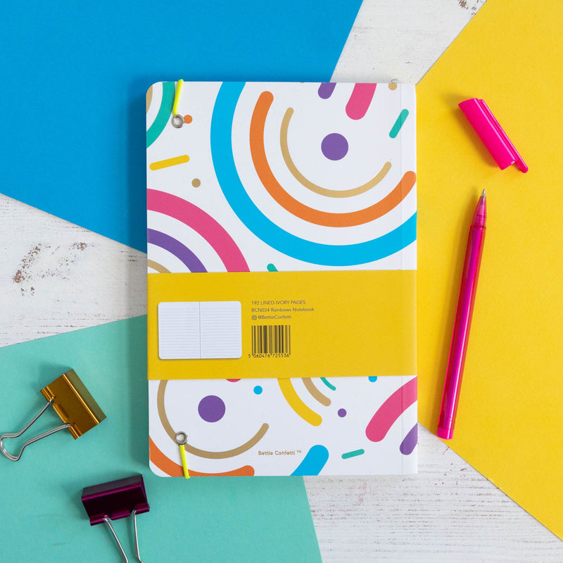 Rainbow notebook | Striped Notebook | Gold Foil | Elastic enclosure | Rainbow Pattern