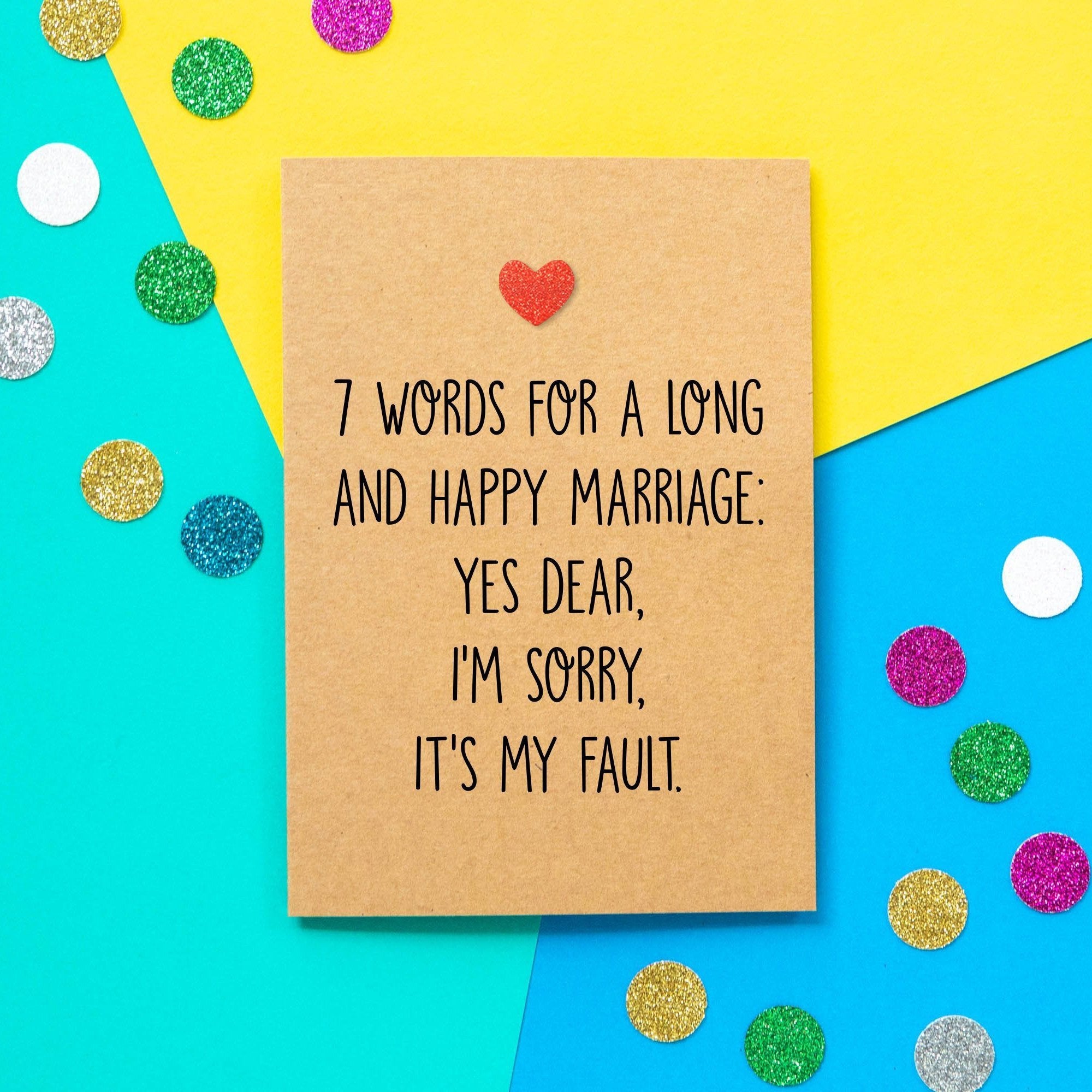 Funny Wedding Card | 7 Words For A Long And Happy Marriage - Bettie Confetti