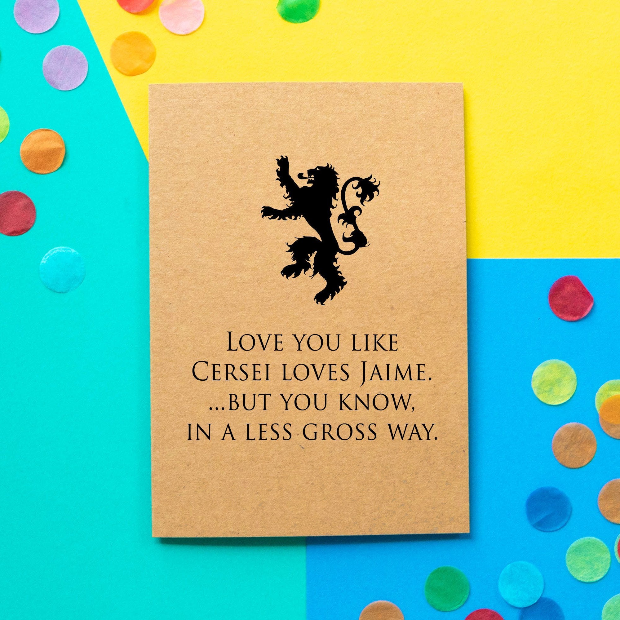 Funny Game Of Thrones Valentines Card | Love You Like Cersei Love Jaime - Bettie Confetti