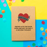 Funny Valentine's Day Card | Peeing With The Door Open - Bettie Confetti