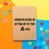 Funny new job card | Congratulations on getting out of this shit hole. - Bettie Confetti