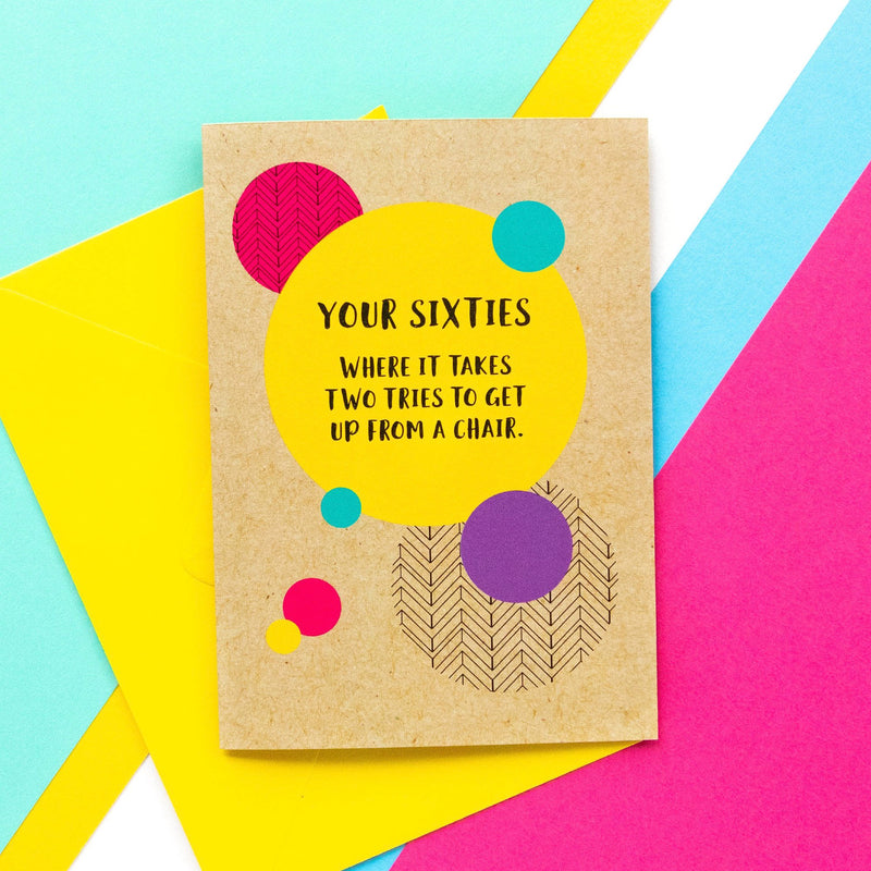 Funny 60th Birthday Card: Two Tries To Get Up - Bettie Confetti