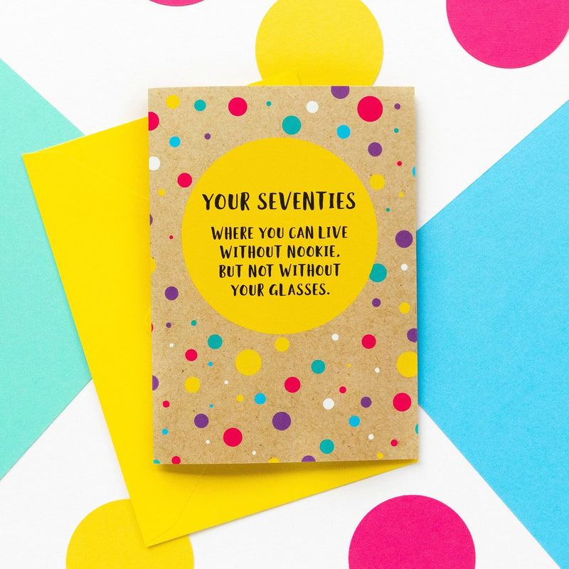 Funny 70th Birthday Card: Can't Live Without Your Glasses - Bettie Confetti