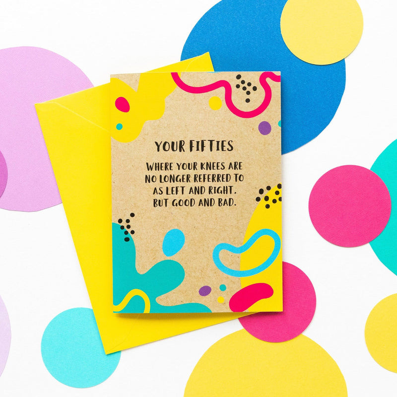 Funny 50th Birthday Card: Good Knee Bad Knee - Bettie Confetti